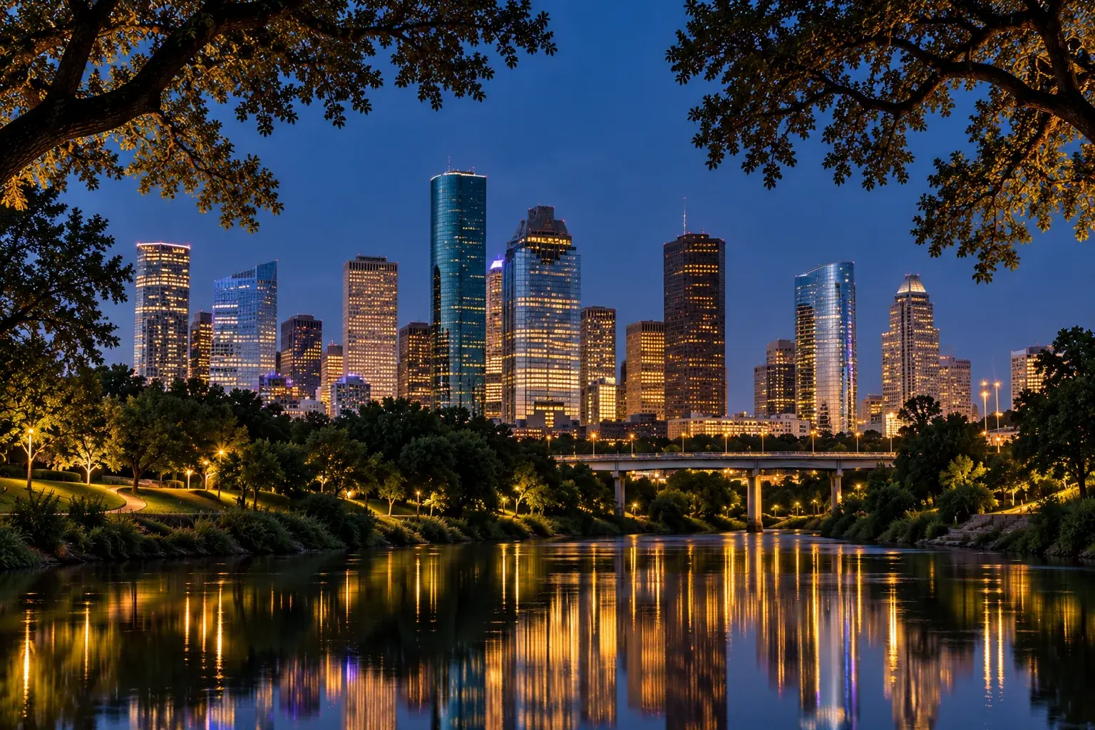Downtown Houston skyline at night